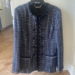 White House Black Market Navy Tweed Blazer SZ S XLNT